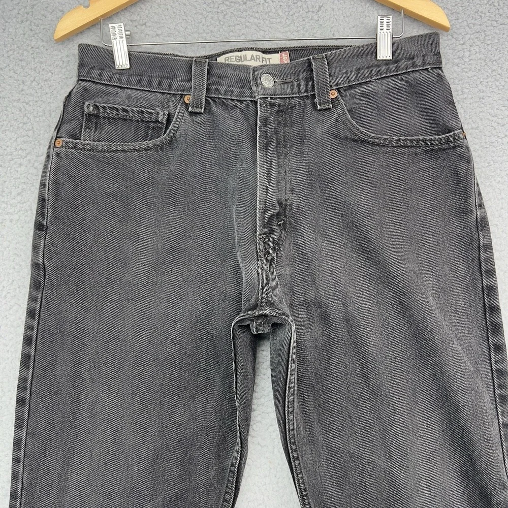 Levi's 505 Regular Fit Jeans Mens 33x32 Black Gray Denim Straight Leg Button Fly